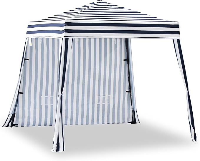 EzyFast Compact Pop Up Canopy Tent, Collapsible Instant Shelter,Portable Sports Cabana, with Built-in Weight Bags, 8 x 8 ft Base / 6 x 6 ft Top for Camping,Hiking,Fishing,Picnic (Classical Stripe)