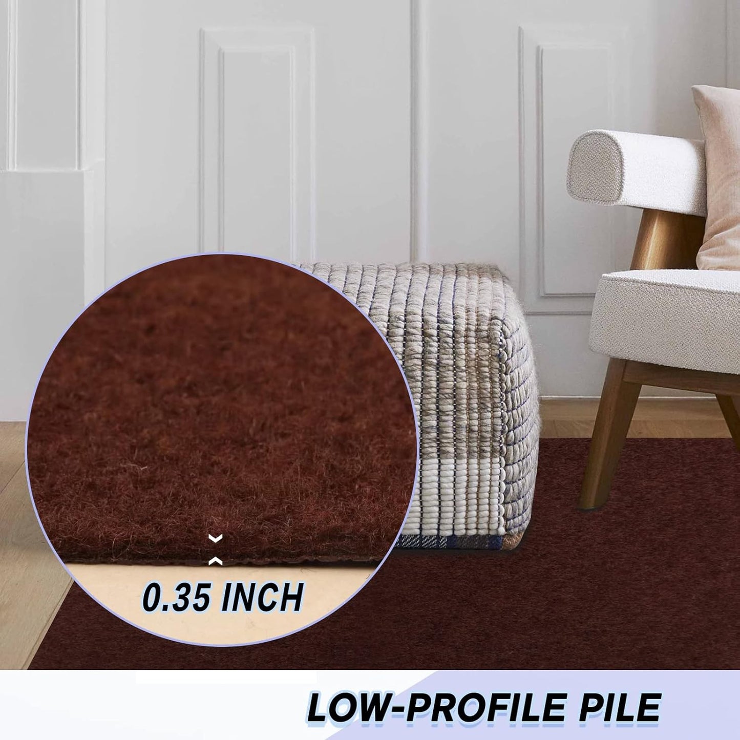 Custom Size Backed Non-Slip Area Rugs Runner, Easy Clean, Waterproof Runner Rugs for Hallway Entryway, Kitchen, Laundry, 2FT x 61FT, Brown