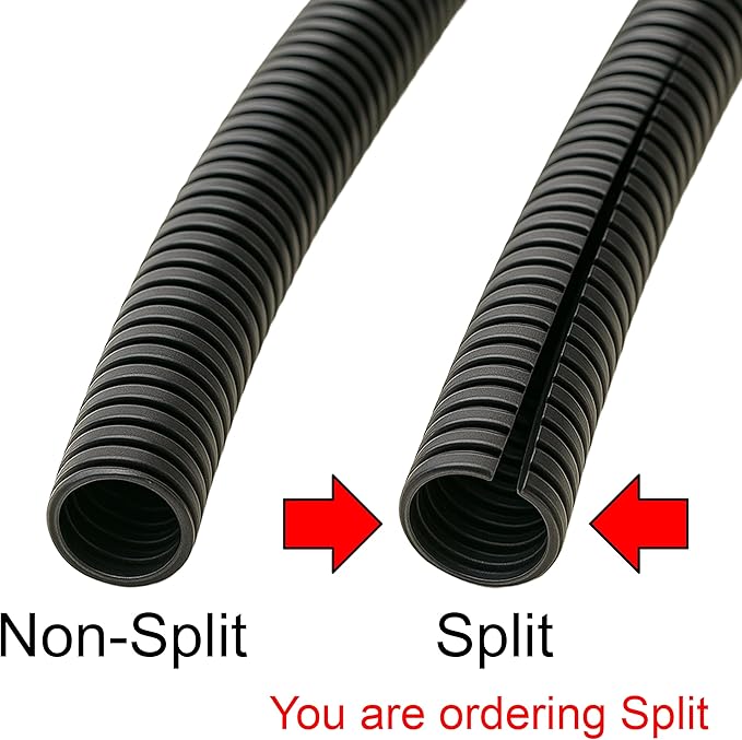 Electriduct Split Wire Loom Tubing Polyethylene Corrugated Flexible Conduit - 1/2" Nominal Size - 50 Feet - Black