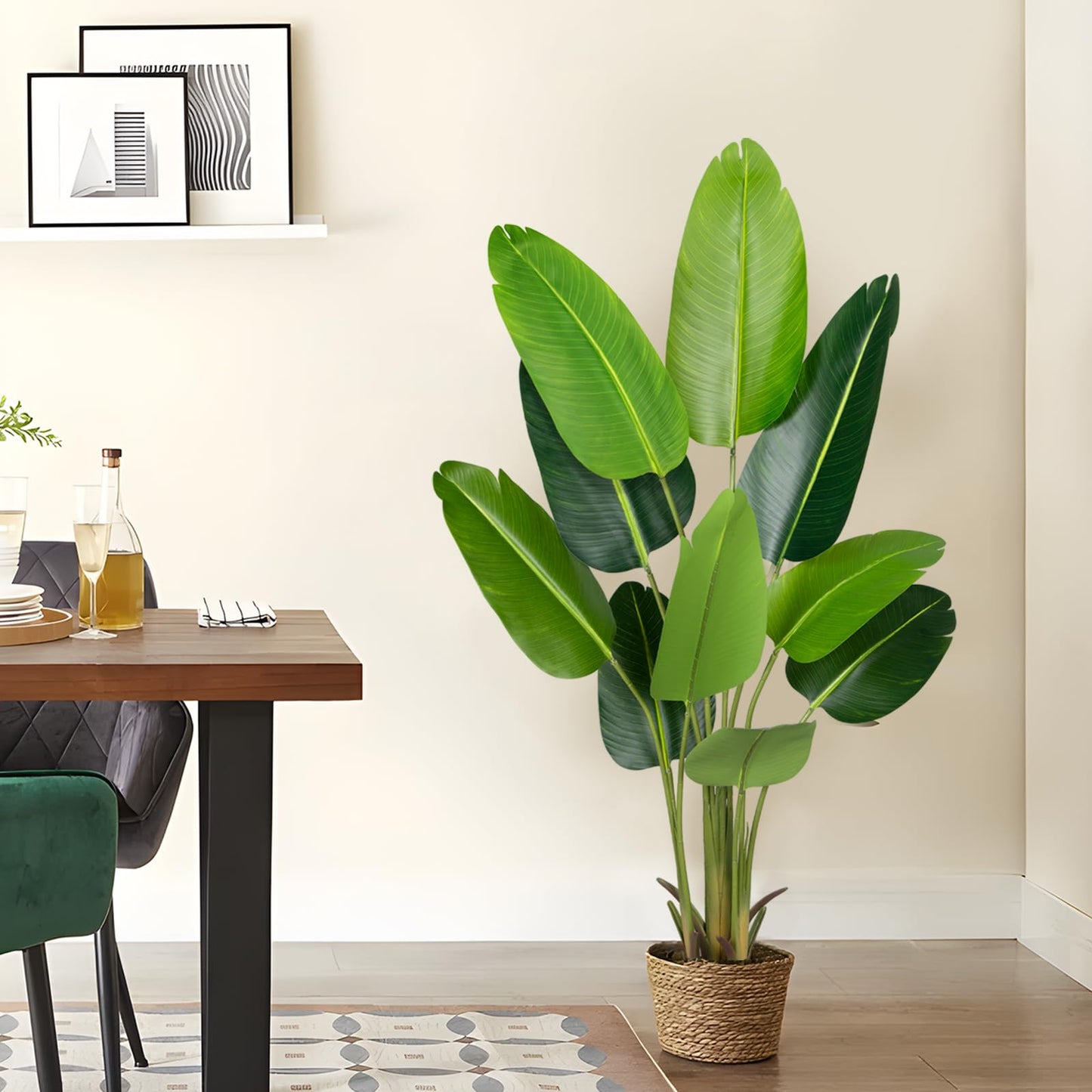 CETRD Artificial Bird of Paradise Plant 5.2Ft Fake Tropical Palm Tree with 10Trunks Faux Banana Leaf Trees in Pot for Home Indoor Outdoor Office Modern Decor Housewarming Gift（1Pcs）