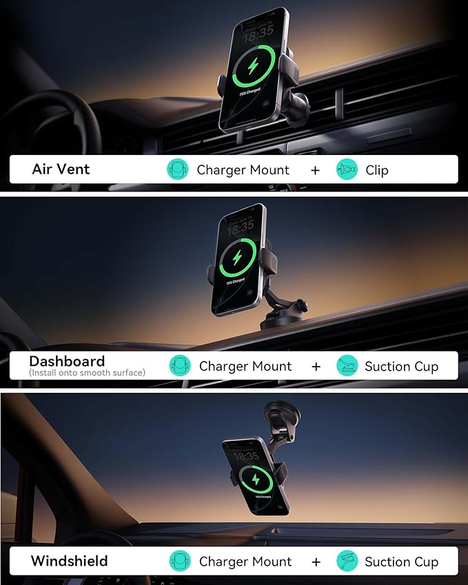 INIU Qi2 Certified 15W Car Phone Holder Wireless Charger, Ultra-Stable 22N for MagSafe Car Mount Charger with Cooling Fins & RGB Lighting Only for iPhone 16/15/14/13/12 Series, White