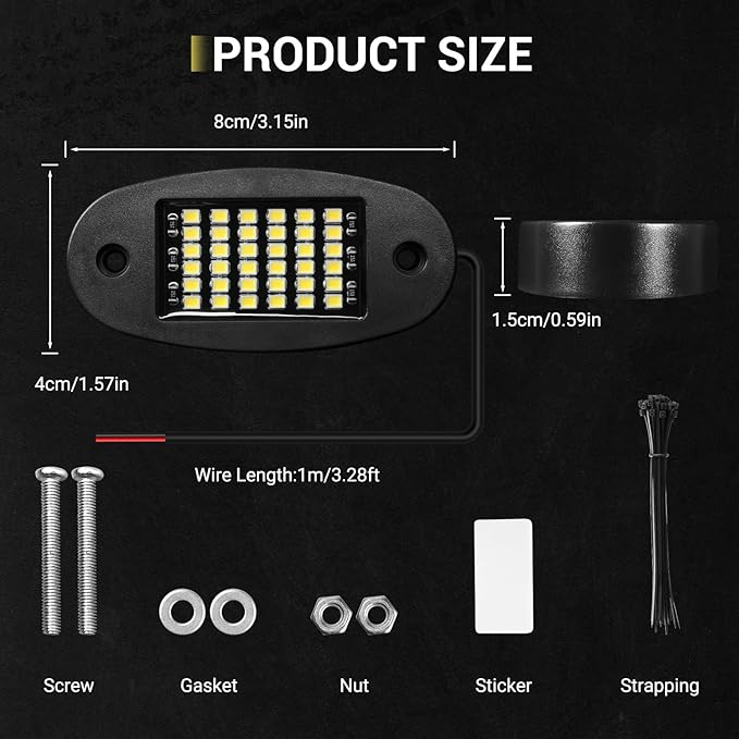 Hovano 16 Pods White Rock Lights 6000K Pure White 36 LEDs SMD Chips Super Bright Neon Underglow Light IP68 Waterproof for Pickup Trucks SUV UTV ATV RZR Car Boats (White)