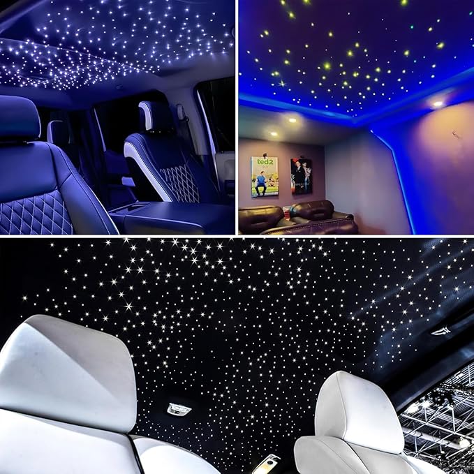 AKEPO Mini Size 6W Twinkle Fiber Optic Lights, 450pcs 0.03in 9.8ft/3m Optical Fiber Music Activated Starlight Headliner RGBW APP Control Optic Star Ceiling Light Kit for Home and Car
