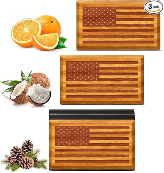 Car Air Freshener - Wood Air Freshener for Visor Clip - American US Flag Design -Variety Pack Refill - CLIP INCLUDED (Orchard-Pine-Cabana)