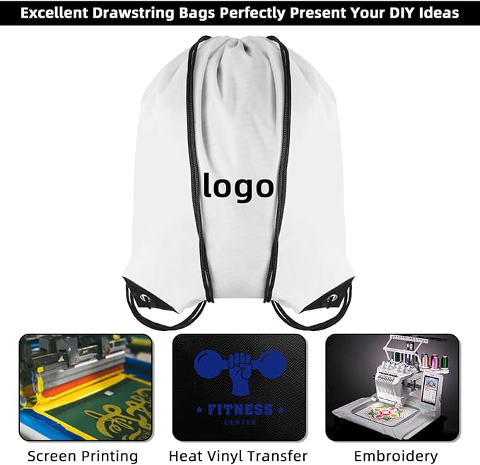 GoodToU Drawstring Bags - Nylon Gym & Travel Drawstring Backpack (White, 80Pcs)