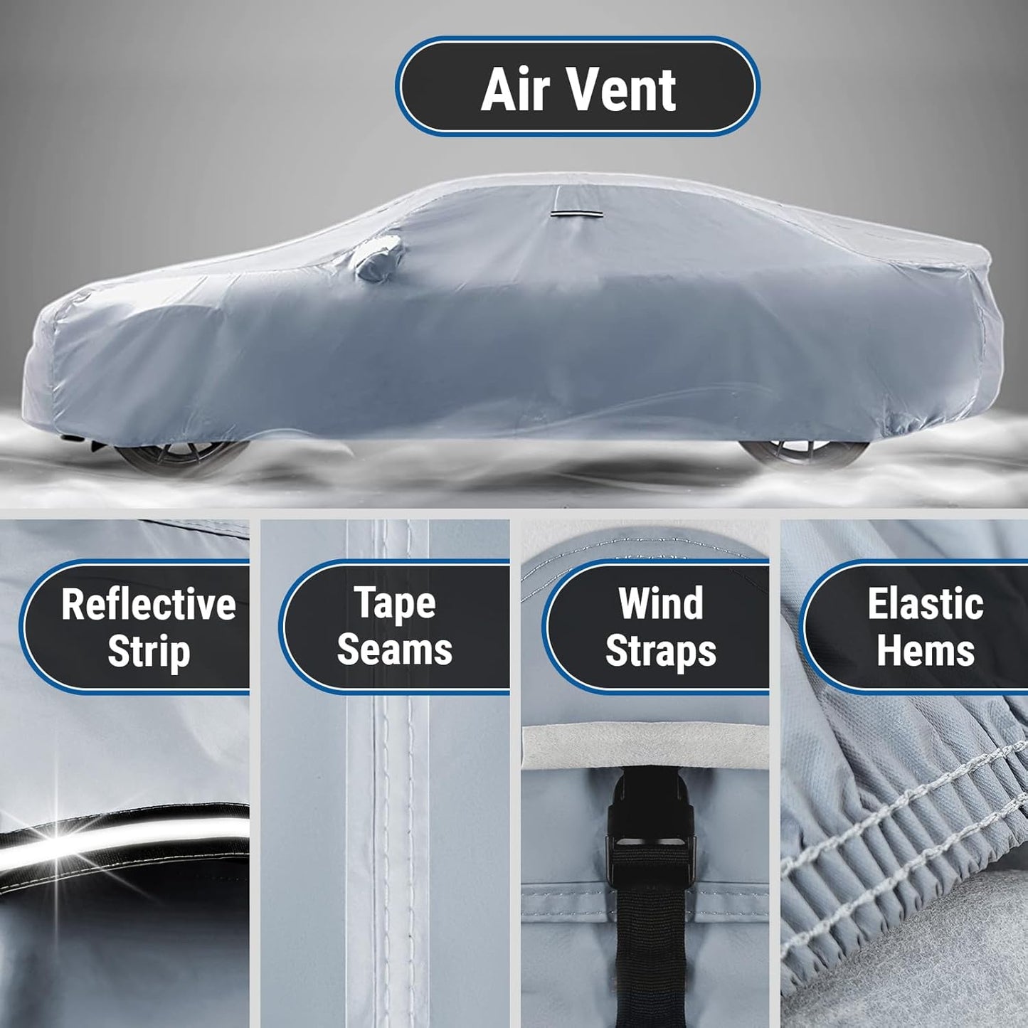 iCarCover Custom Car Cover for Pontiac G6 (2005-2010) Waterproof All-Weather Rain Snow UV Sun Protector Full Exterior Indoor Outdoor Car Cover (Stripe - Gray/Black)
