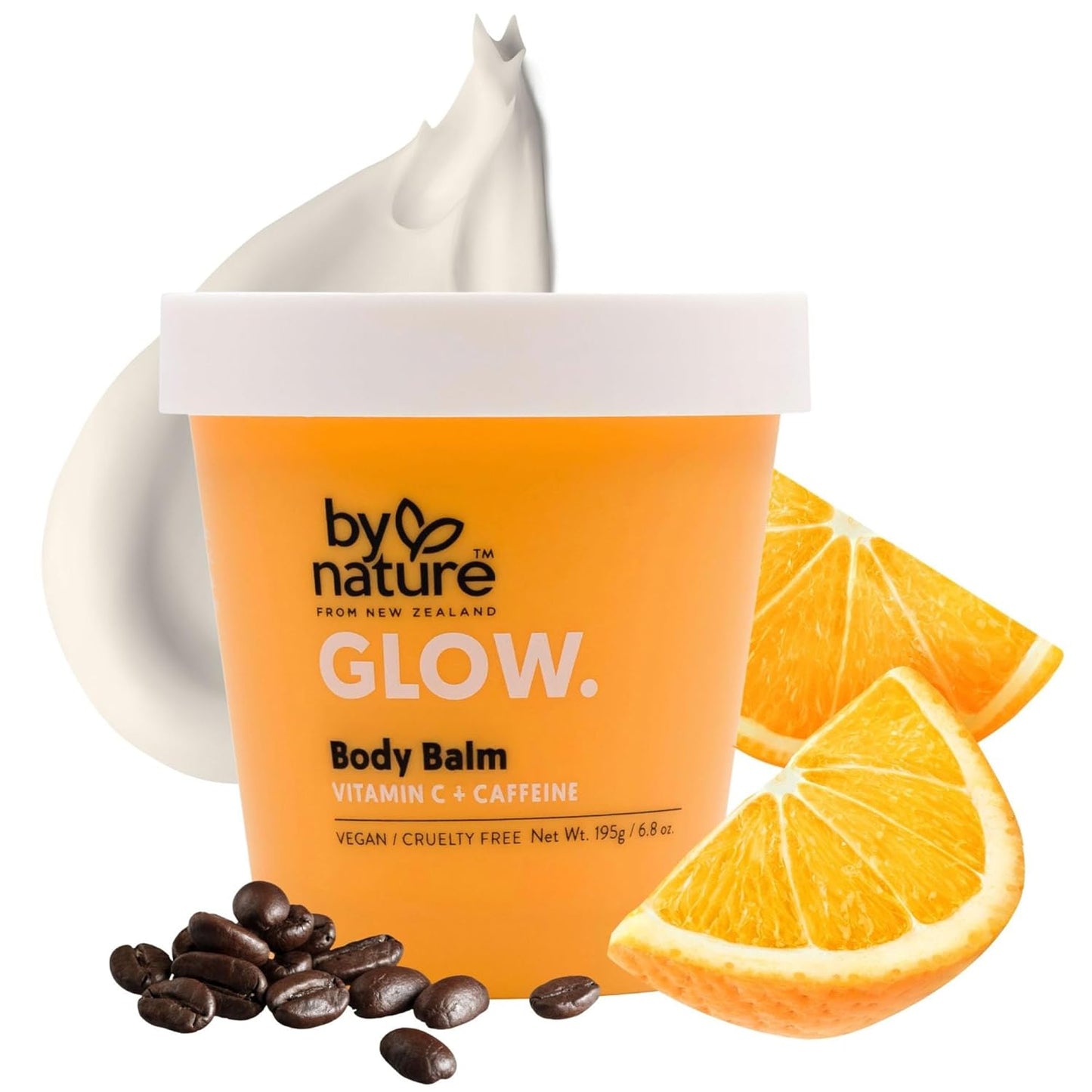 By Nature Glow Vitamin C + Caffeine Body Balm for Dark Spots – Hydrating Skin Moisturizer with Whipped Shea Butter – Vegan, Cruelty-Free, Made in New Zealand (6.8 oz)