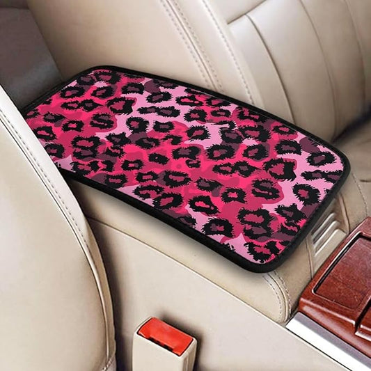 Car Center Console Cover Red Leopard Car Armrest Cover Cheetah Animal Universal Car Arm Rest Cover Car Interior Accessories Protector for Most SUV, Truck, Sedans