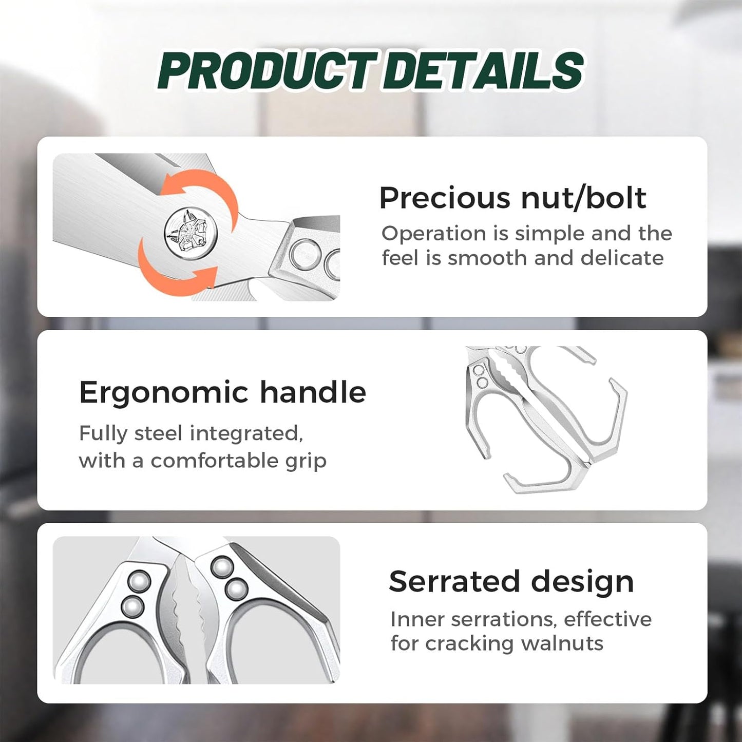 Multifunctional Heavy-Duty Kitchen Shears, Heavy Duty Kitchen Scissors for Food with Ergonomic Handle, High-Carbon Steel Culinary Shears for Chicken, Meat, Seafood, Bone Cutting (Gold)