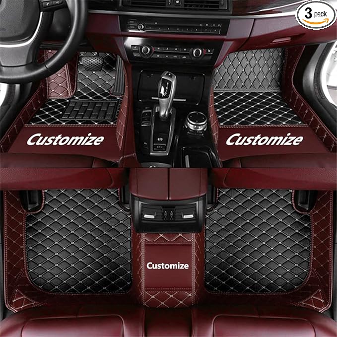 Custom Fit Car Floor Mats - Full Coverage Automotive Leather Floor Liners for Most Vehicles by MingyunSM (Black & Coffee)