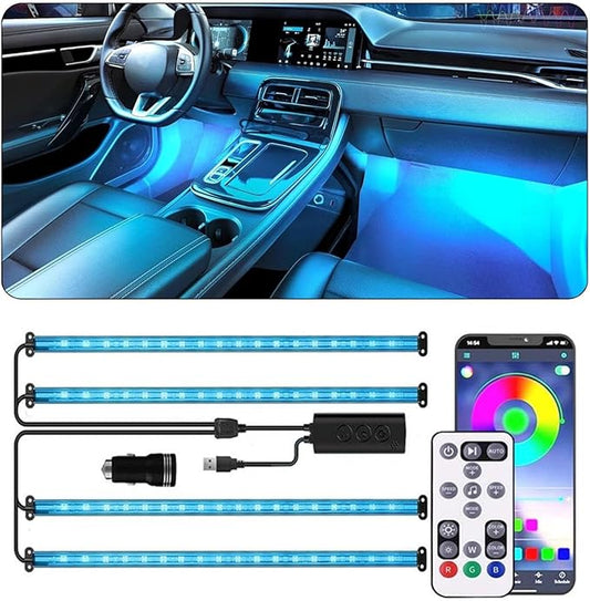 Car LED Lights, 72 LED Smart Car Interior Lights RGB with App Remote Control,Multicolor Footwell Under Dash Inside Light Kits Music Sync Mode, for Vehicle Internal, SUV, Trucks, 12V