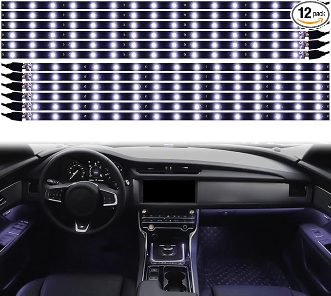 White LED Strip Lights for Car BaishenglinMotor 12-Pack DC12V Waterproof 30CM/11.8"/1FT 5050 15-SMD LED Strip Underbody Light for Car Motorcycles Golf Cart Decoration Interior Exterior Strip Lights