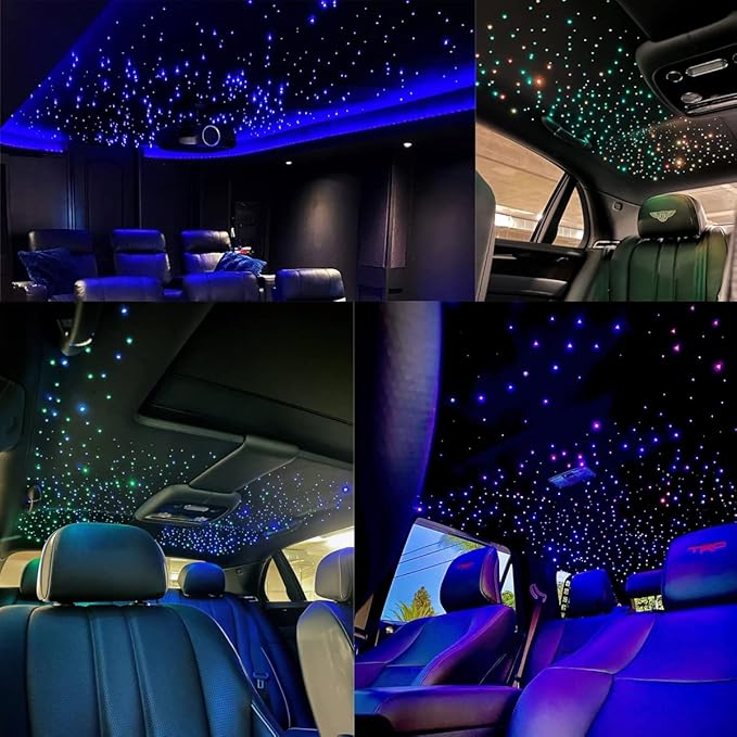 AZIMOM Dual Color 32W Sound-Activated 1300pcs Fiber Optic Starlight Headliner Kits 0.03in 13.1ft Fiber Strands APP/Bluetooth Remote Control Music Sensory Star Ceiling Home Car Roof Decor