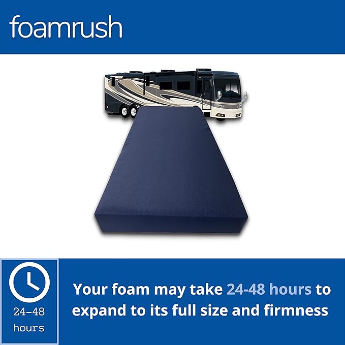 FoamRush 6-Inch Bunk (35" x 79") High Density Foam RV Mattress Replacement with Canvas Navy Cover, Medium Firm, Made in USA, Camper Trailer, Removable Water-Resistant Outdoor/Indoor Cover w Zip