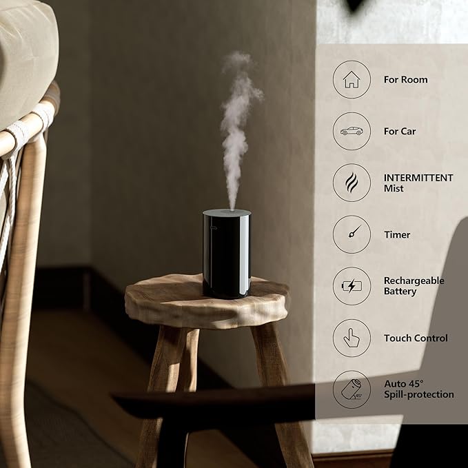 Airversa Waterless Essential Oil Diffuser Starter Kit with 2x20mL Hotel Scent Fragrance Oil for Home Car Room Office, Battery Operated Mini Scent Air Machine Portable Diffuser, AN8Kit-C Black