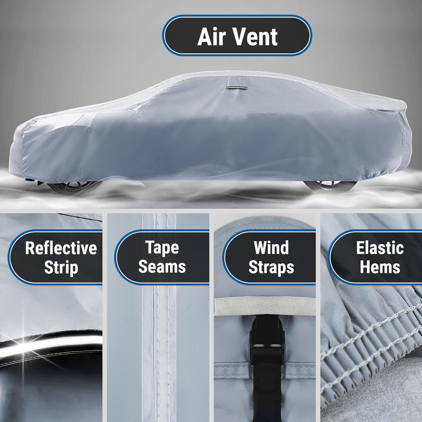 iCarCover Custom Car Cover for Chevy Camaro Z28, SS (1967-1973) Waterproof All Weather Rain Snow UV Sun Protector Full Exterior Indoor Outdoor Car Cover (Stripe - Gray/Black)