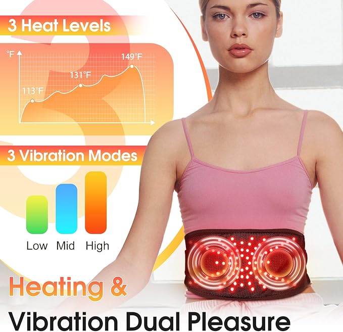 Electric Heating Pad for Back, XL Cordless Heated Back Belt Wrap with 3 Heating and 3 Vibration Modes, 5000mAh Battery Operated Lower Back Massager, Heated Pad for Back