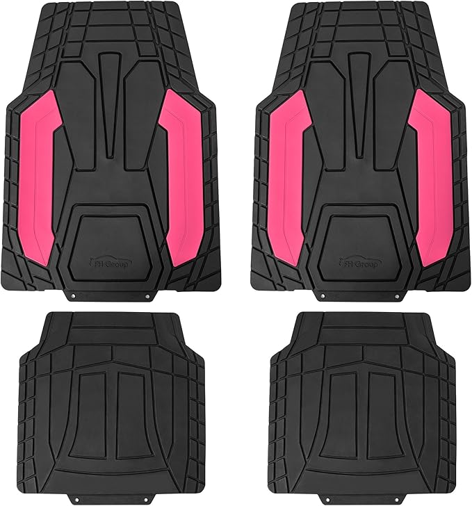 FH Group Heavy-Duty Rubber Floor Mats for Cars - Stripe Design, Universal Fit Full Set, Climaproof, Trimmable for Most Sedan, SUV, Truck - Pink