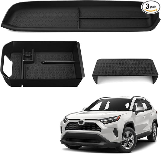 3PCS Compatible with Toyota RAV-4 Accessories Center Console Storage Tray Armrest Glove Box Organizer Passenger-side Rubber Pad for RAV4 2019-2025 Accessories