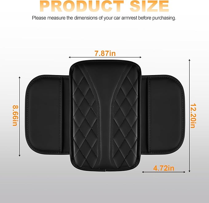 Car Center Console Cover Fit for Jeep Gladiator - Leather Armrest Covers with 2 Storage Pockets(Black)