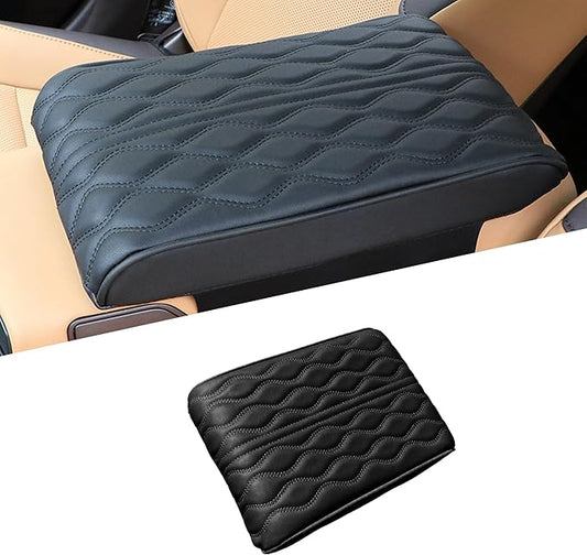 Car Center Console Cover, Leather Waterproof Vehicle Armrest Box Pad, Memory Cotton Comfortable Automotive Interior Seat Box Cushion Protector Accessories, Universal for Most Cars (Black)
