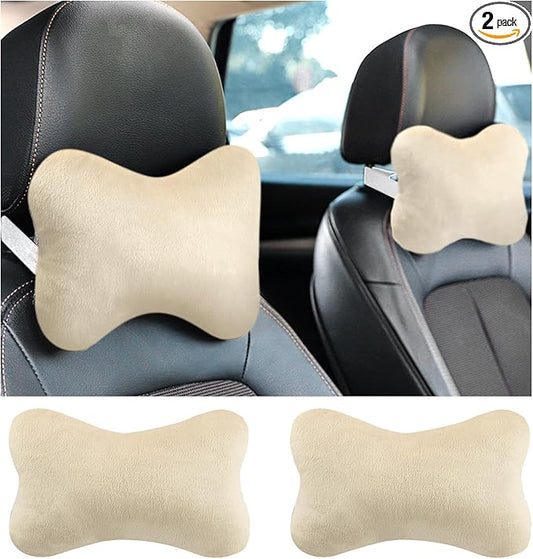 2PCS Car Headrest Pillow,Soft & Comfortable Car Neck Pillow for Driving Fatigue Relieve,All-Season Universal Cars Head Rest Pillows Automotive Interlor Accessorles for Cars (Beige/2PCS)