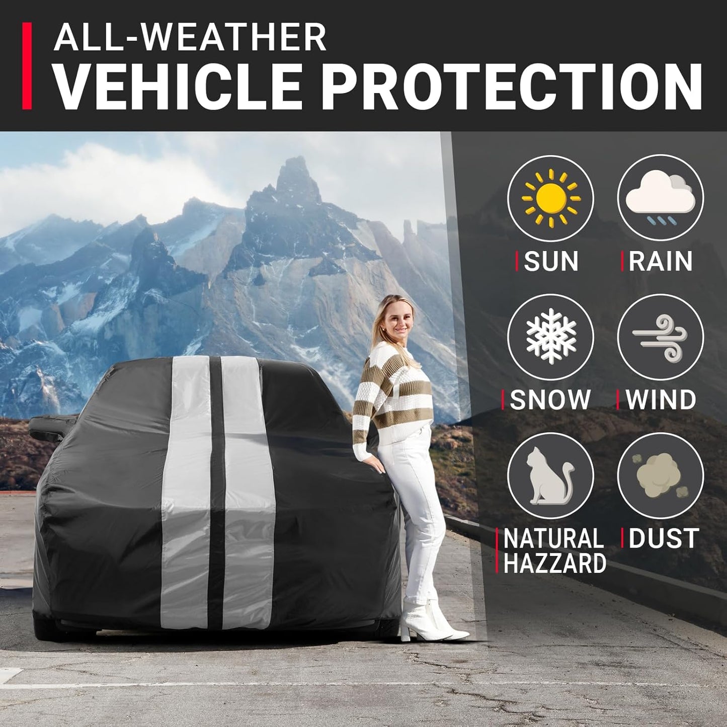 iCarCover Custom Car Cover for Pontiac 6000 Wagon (1984-1991) Waterproof All-Weather Rain Snow UV Sun Protector Full Exterior Indoor Outdoor Car Cover (Stripe - Black/Gray)