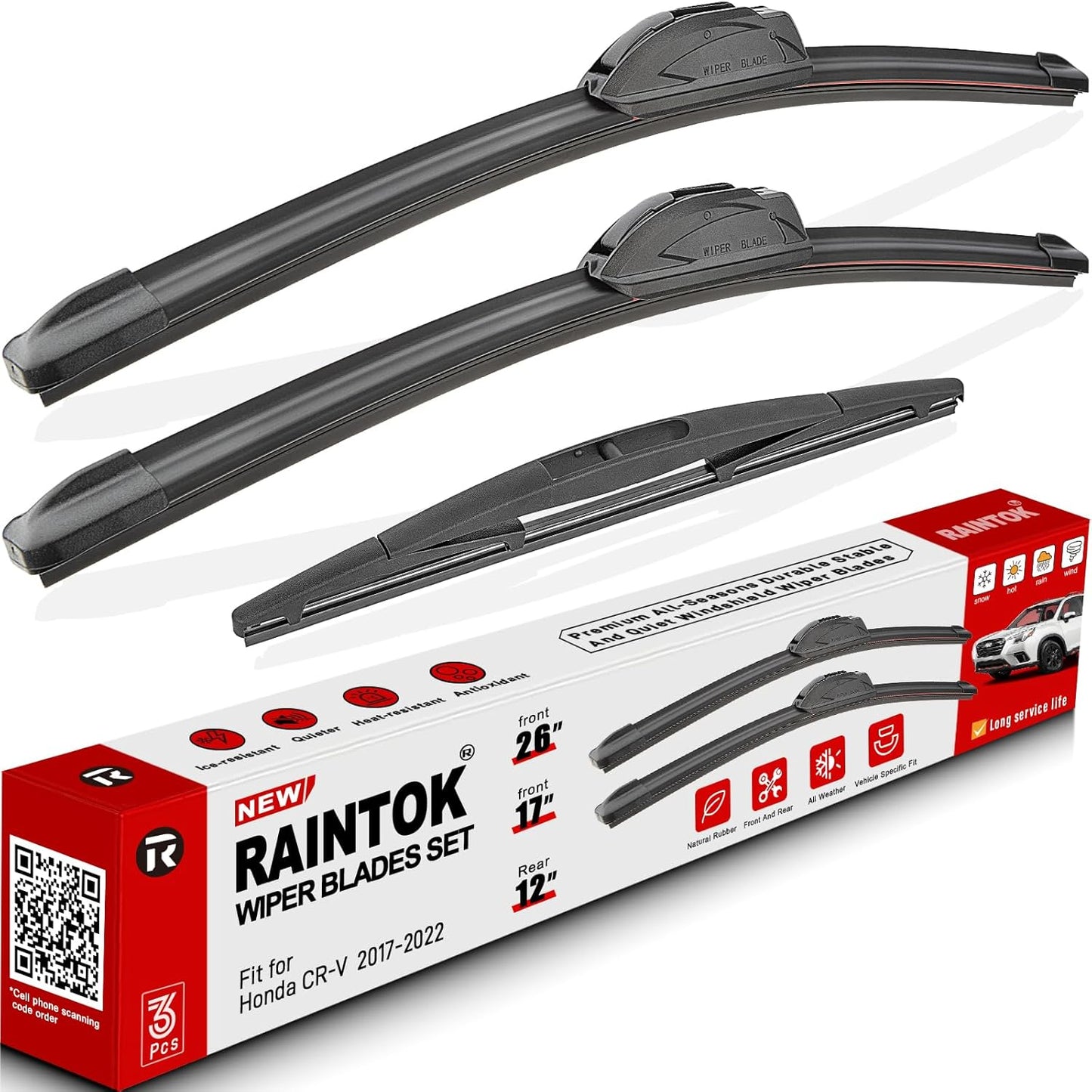 Windshield Wiper Blades Replacement for Honda CRV CR-V 2017 2018 2019 2020 2021 2022 Original Factory Quality Front Rear Wipers Blade Set for My Car - 26" 17" 12" (Pack of 3)