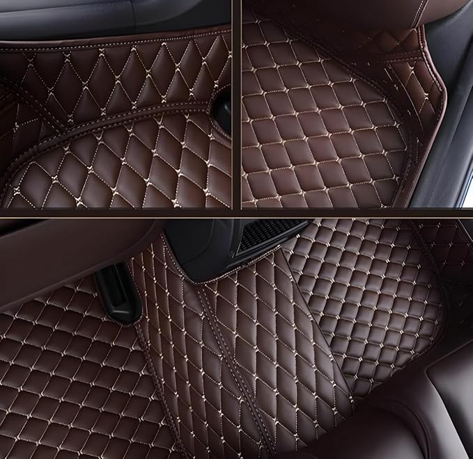 Customize Car Floor Mats for 99% Sedan SUV Sports Car All Weather Leather Full Coverage Waterproof Non-Slip Vehicle Lining Pads (Black Pink Stitching)