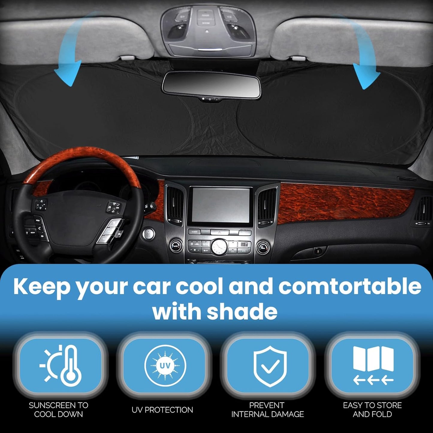 Custom Fit Infiniti Q50 Windshield Sunshade for 2014-2024 2025 Q50 for Infiniti Front Window Shades Cover for Windshield Sun Visor Protector 210T Reflector Blocks UV Rays Cooler Car Accessories