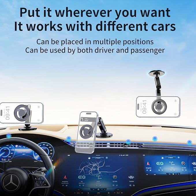 Magnetic Cell Phone Holder Universal 360 Rotation Adjustable Foldable Rotating Magnetic Holder Car Phone Bracket Magnet Mount (Silver)