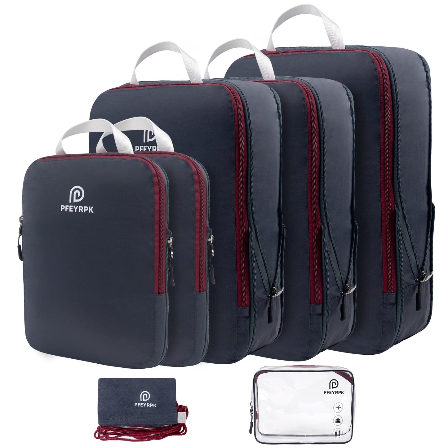 Lightweight Compression Packing Cubes for Suitcases, Compressible Expandable Travel Packing Organizer with Clear Toiletries and Backpack Bag, Travel Essentials for Carry on Luggage 7 Set