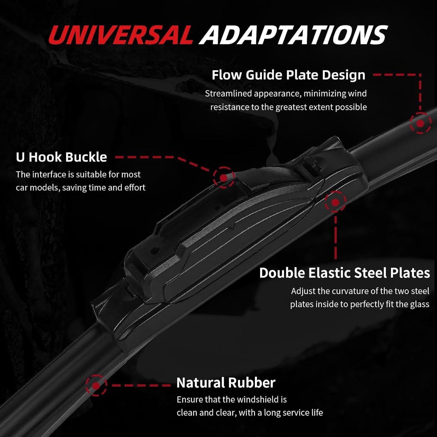 OTUAYAUTO Premium Windshield Wiper Blades - Replacement for Toyota 4Runner 2010-2022 - Precision Fit, All-Weather Performance, Front and Rear Wiper Blades, U Hook - 24"+20"+12" (Pack of 3)