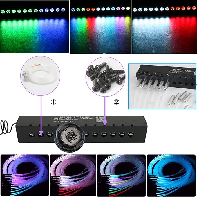 AZIMOM Dual Color 32W 600pcs Fiber Optic Starlight Headliner Kits 0.03in 9.8ft Strands,RGB Meteor Shooting Star,Sound Activated Remote APP Control Home Car Headliner Décor