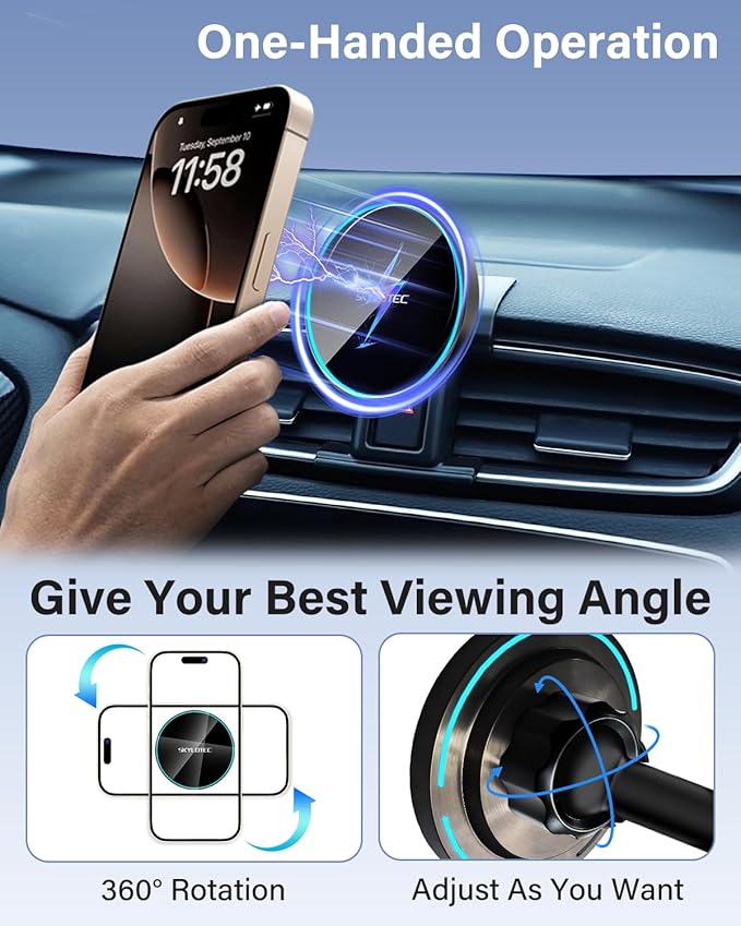 SKYLOTEC Phone Holder for Lexus RX 350 RX 450h 2010-2015 Accessories Car Magnetic Phone Mount Compatible with MagSafe, Strong Magnets Fast Wireless Charger RX350 RX450h Cell Phone Holder Base