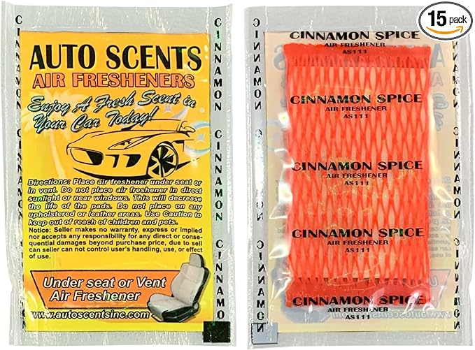 Individually Wrapped - Professional Car Air Freshener Pads - Remove Smells & Add Ambience (15 Per Pack) (Cinnamon Spice)