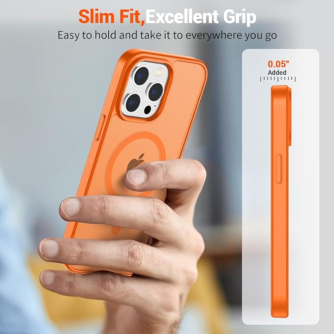 SUPFINE Magnetic for iPhone 14 Pro Case with Screen Protector (Compatible with MagSafe) (Military Grade Drop Protection) Translucent Matte Shockproof Phone Cover,Starry Orange