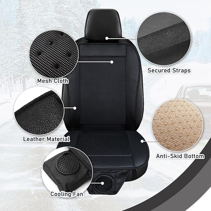ZONETECH Cooling Car Seat Cushion - Black Automotive Adjustable Temperature Comfortable Cooling Car Seat Cover (1 Pack)