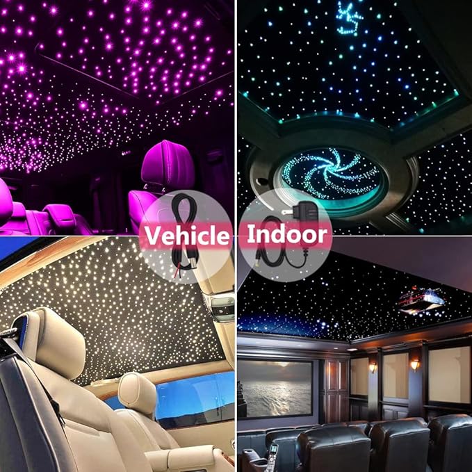 LED Fiber Optic Star Ceiling Light Kit for Car or Room 6W RGBW with Music Mode Remote Controller 300 Strands 0.75mm/0.03in 2m/6.5ft Starlight Headliner Kits