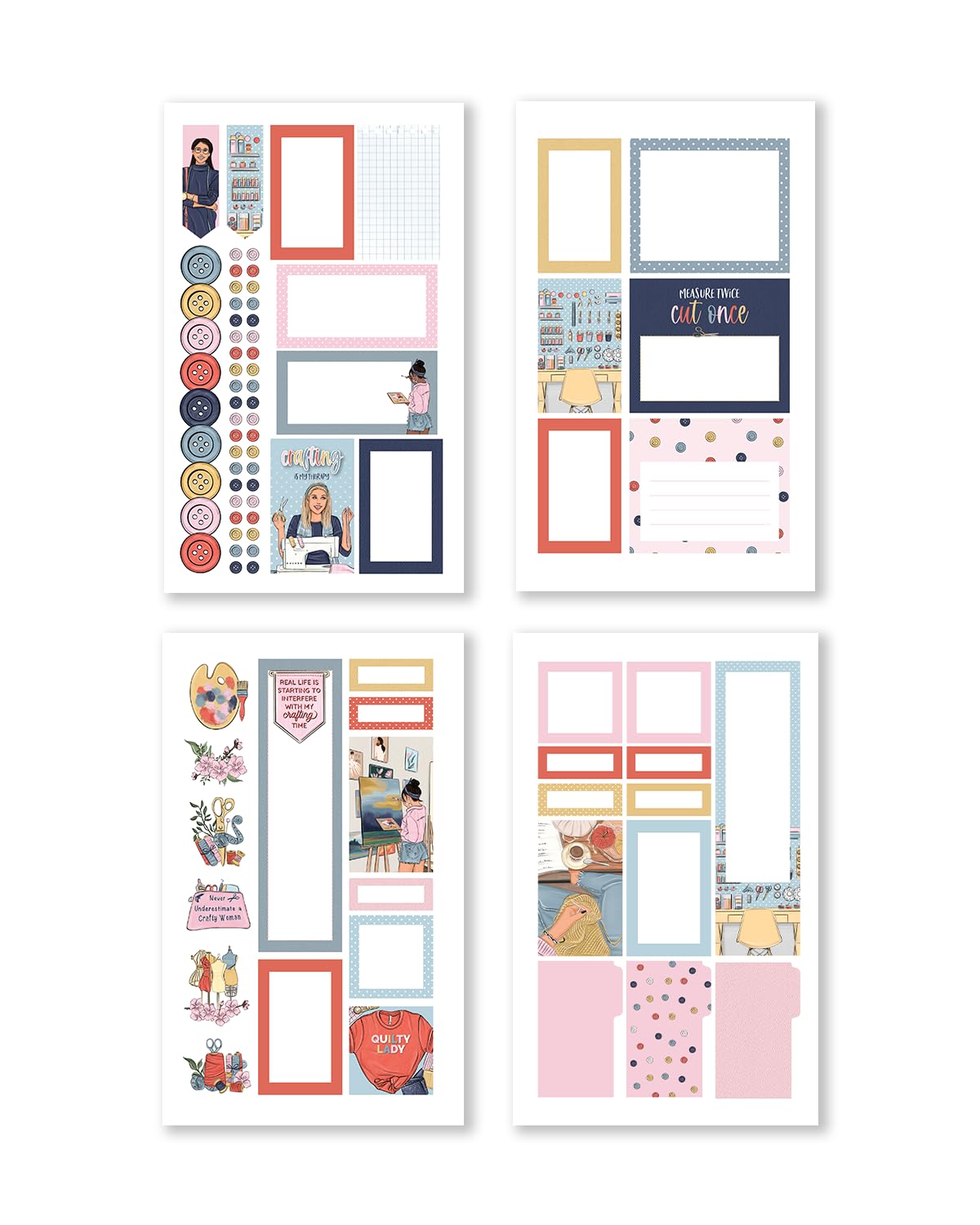 Rongrong Let's Get Crafty Planner Stickers Book for Planners, Calendars, Journals and Projects – Premium Quality Hand Drawn Creative Sewing Knitting Supplies – Scrapbook Accessories – 24 Pages