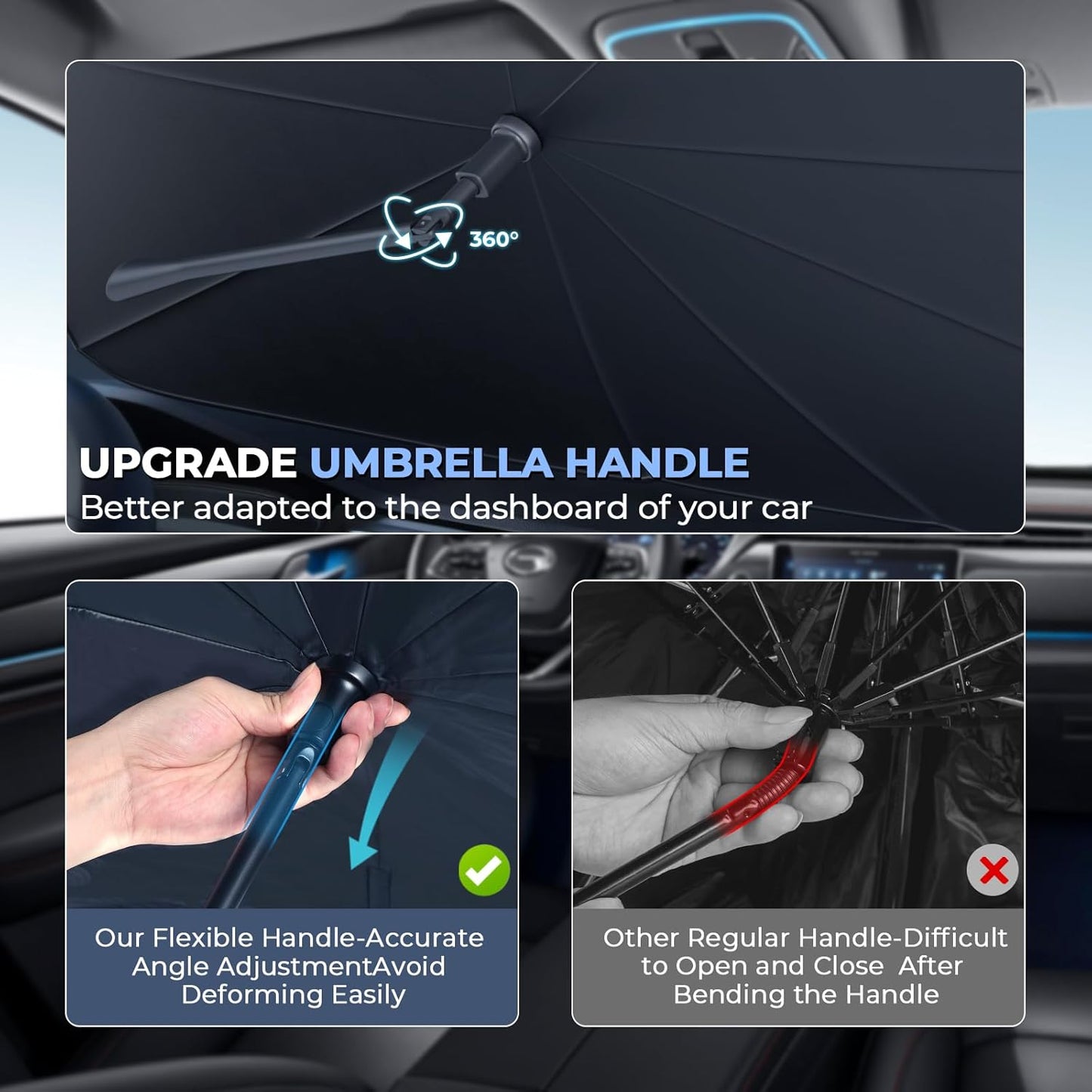 Windshield Sun Shade Umbrella: Custom Fit for 2017-2024 Nissan Rogue Sport S/SV/SL (J11) - Foldable Front Window Sunshade, UV & Heat Protection, Keeps Subcompact Crossover SUV Cool