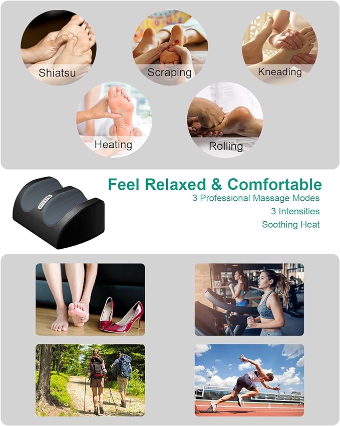 Shiatsu Foot Massager Machine with Heat, Foot and Calf Massager with Massage Roller, Deep Tissue Massager for Plantar Fasciitis, Pain Relief, Promotes Blood Circulation, Gifts for Women & Men