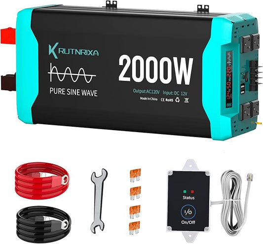 2000W Pure Sine Wave Inverter Peak 4000w 12V DC to 120V AC for RV, Truck, Off-Grid, Home, Solar Car Power Inverter with Dual AC Hardwire Port, 50A Socket, 5V 2.1A USB