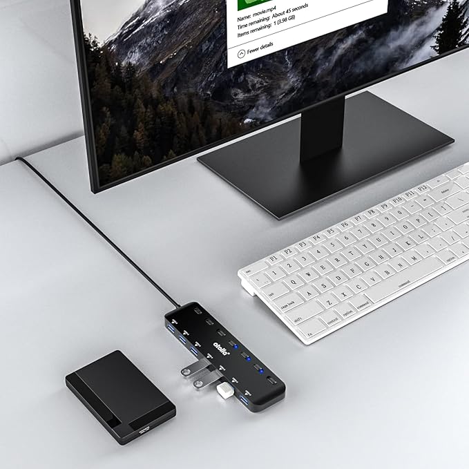 USB 3.0 Hub, atolla 7-Port USB Hub Splitter with Individual On/Off Switches and Lights, 3.28Ft Extended Cable, Suitable for Laptop, PC, MacBook, Keyboard, Mouse, Flash Drives ﻿