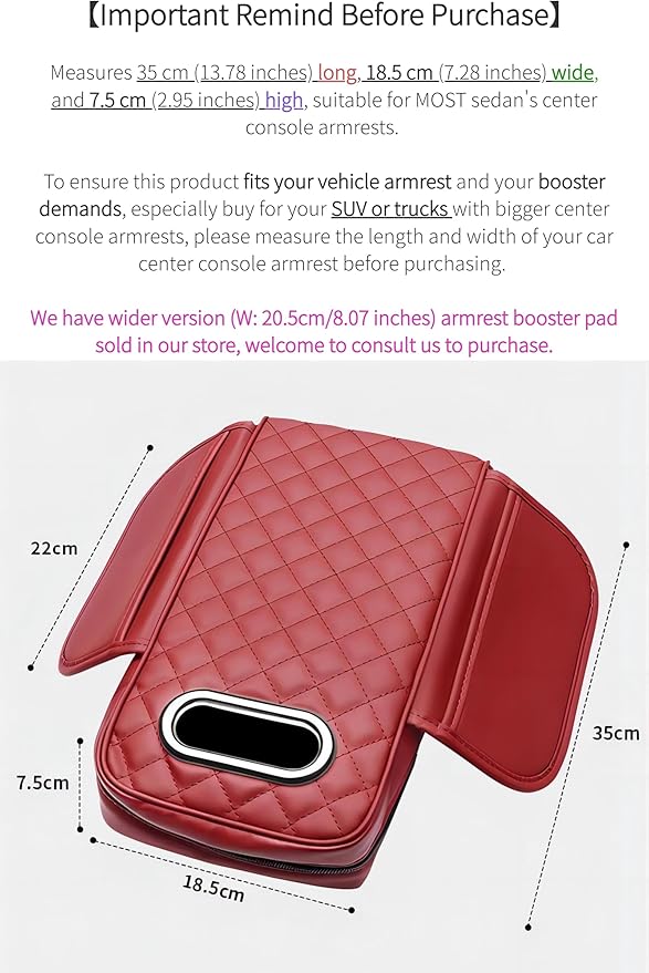 Center Console Cover Arm Rest Cover Leather Car Armrest Box Pad with Pocket Tissue Box Hole Auto Armrest Cover Cushion for Car Sedan Vehicle (Red)