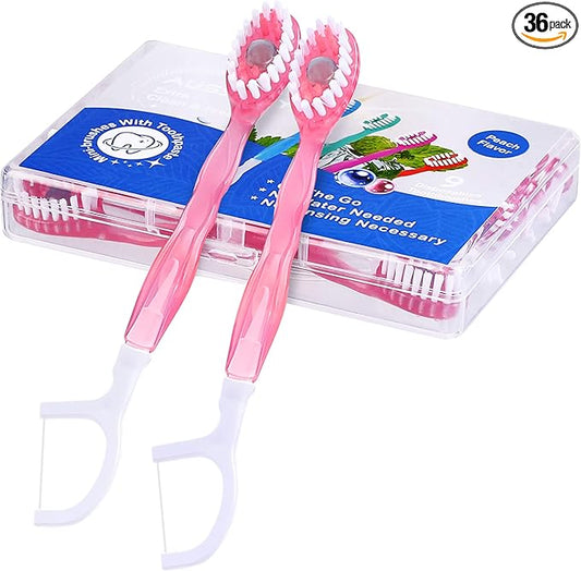 36 Pack Mini Disposable Toothbrushes – 5-in-1 Prepasted Travel Toothbrush with Toothpaste Floss & Pick for Hotel Camping Flight & Car & Guest Use – Portable Essentials for Women Men Kids
