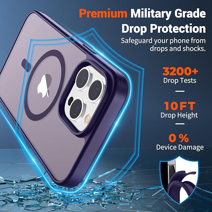 SUPFINE Magnetic for iPhone 13 Pro Max Case (Compatible with MagSafe) (Military Grade Drop Protection) Translucent Matte Shockproof Phone Cover,Dark Purple