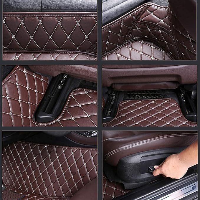 Custom Making Car Floor Mats Compatible for 2000-2025 All Mode Sedan SUV Sports Car Full Coverage Cute Pads Protection Non-Slip Leather Floor Liners (Black and Yellow bar)