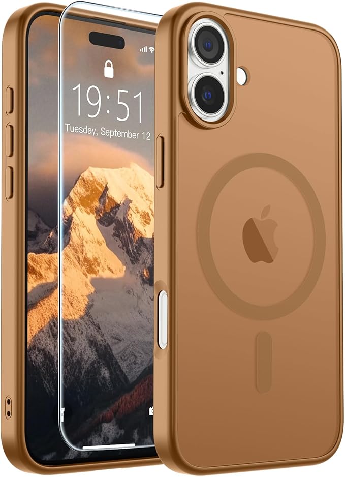 SUPFINE Magnetic for iPhone 16 Plus Case (Compatible with MagSafe) (Military Grade Drop Protection) Slim Translucent Matte Shockproof with Anti-Fingerprint Phone Case, Brown