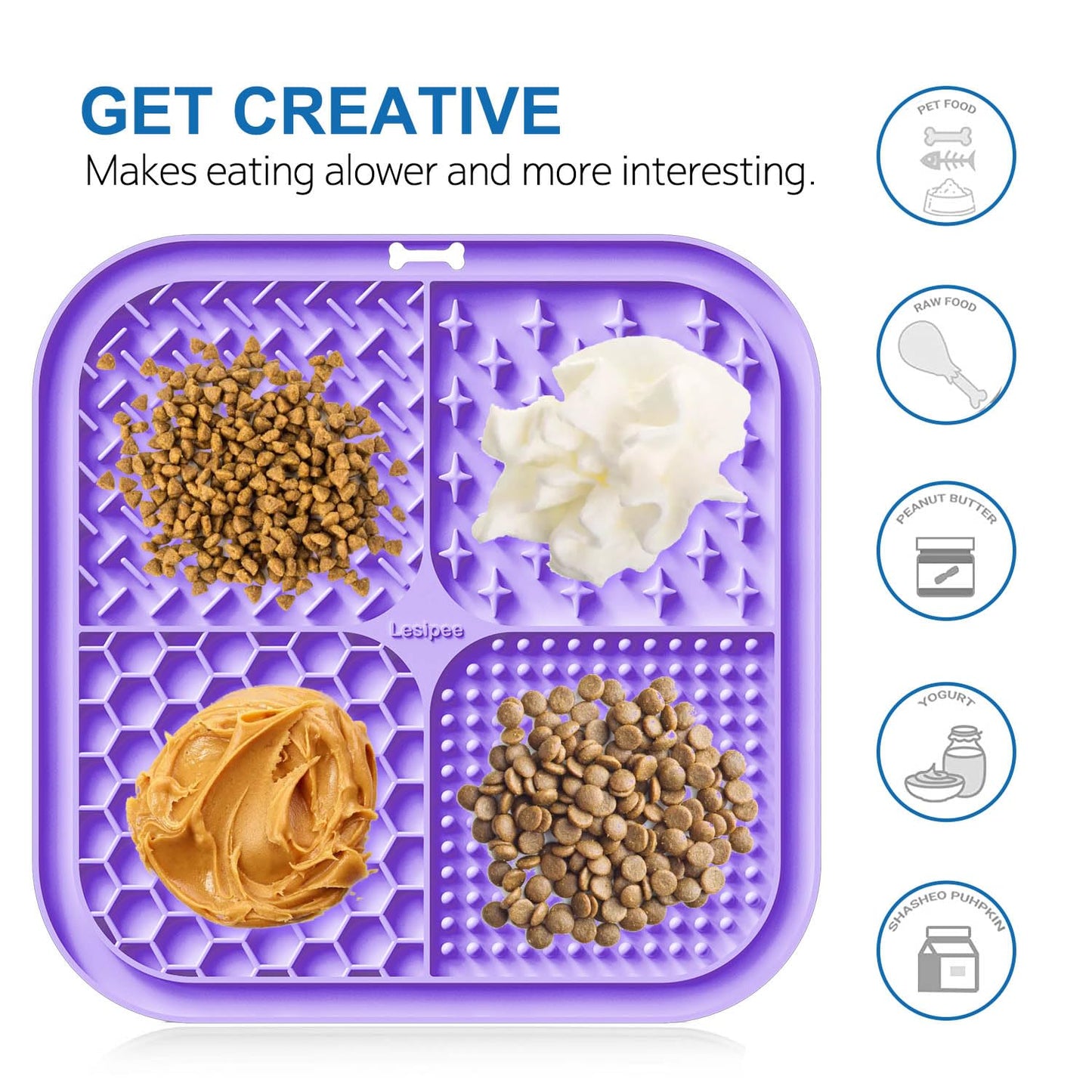 Lesipee Licking Mat for Dogs & Cats 2 Pack, Slow Feeder Lick Pat, Anxiety Relief Dog Toys Feeding Mat for Butter Yogurt Peanut, Pets Supplies Bathing Grooming Training Calming Mat (Cyan&Purple)